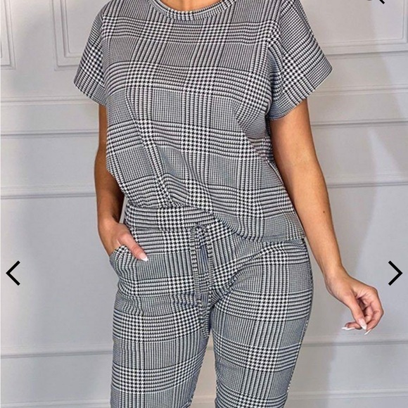 NWT Houndstooth Short Sleeve Boxy Loungewear Set Femme Luxe - Picture 4 of 4